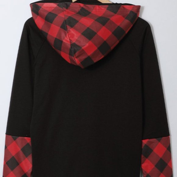 ❤Host Pick❤ New Red Plaid Double Hoods Thumb Hole Hoodie - Picture 7 of 11
